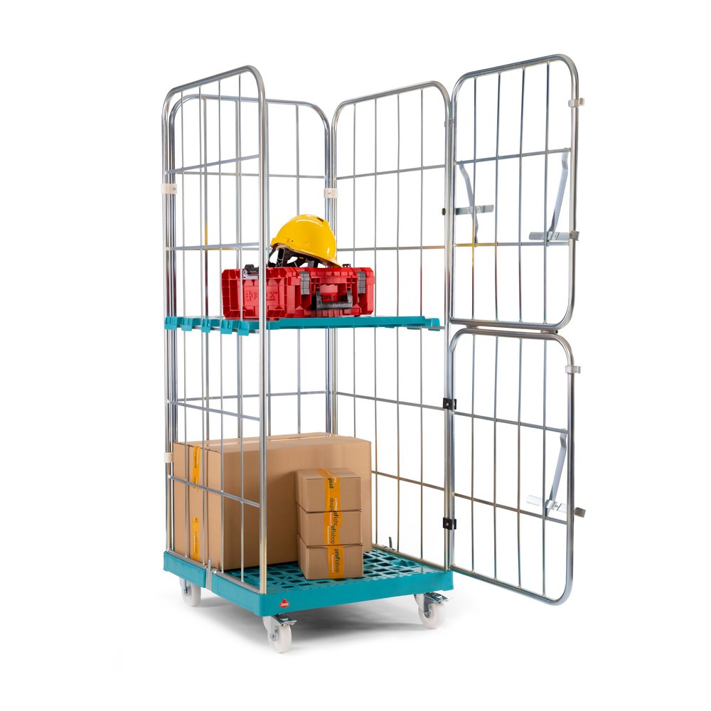 N° de l'image du produit 4 : Ameise® Bac à roulettes, 4 côtés, à mailles grossières, électro-zingué, plateau à roulettes en plastique, HxlxP 1 640 x 724 x 815 mm, avec paroi avant rabattable en deux parties