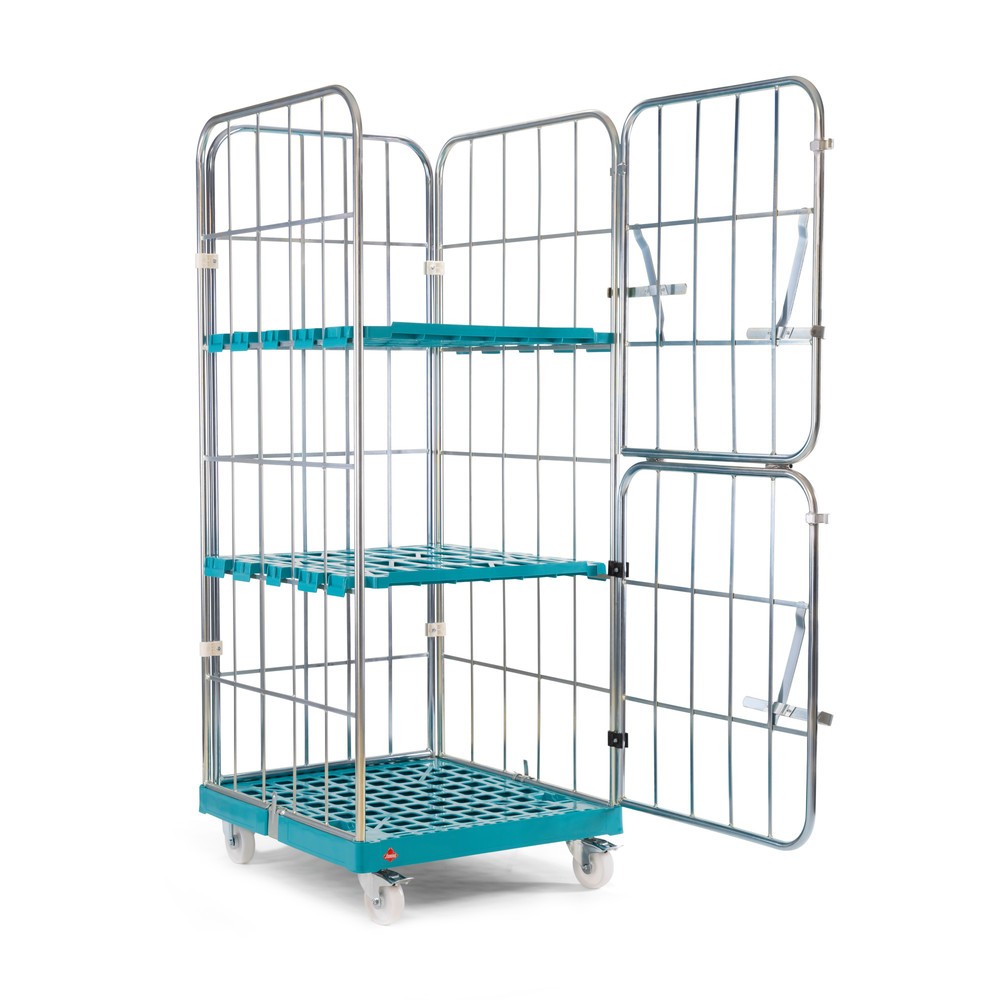 N° de l'image du produit 5 : Ameise® Bac à roulettes, 4 côtés, à mailles grossières, électro-zingué, plateau à roulettes en plastique, HxlxP 1 640 x 724 x 815 mm, avec paroi avant rabattable en deux parties