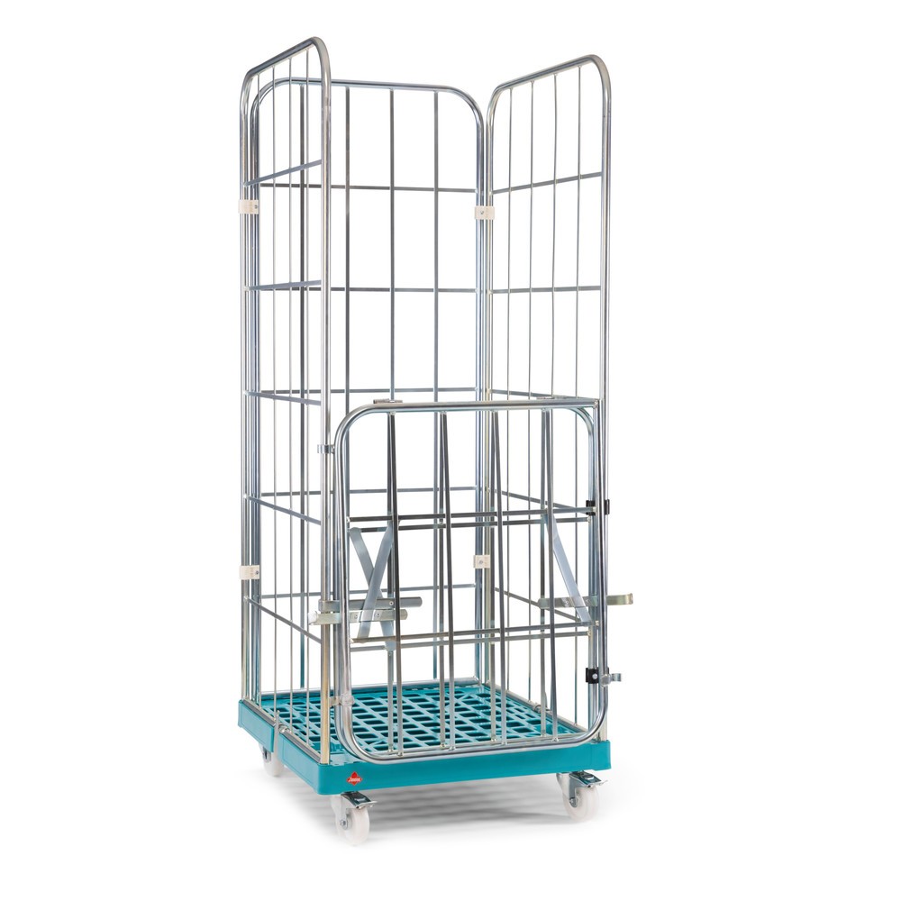 N° de l'image du produit 7 : Ameise® Bac à roulettes, 4 côtés, à mailles grossières, électro-zingué, plateau à roulettes en plastique, HxlxP 1 640 x 724 x 815 mm, avec paroi avant rabattable en deux parties