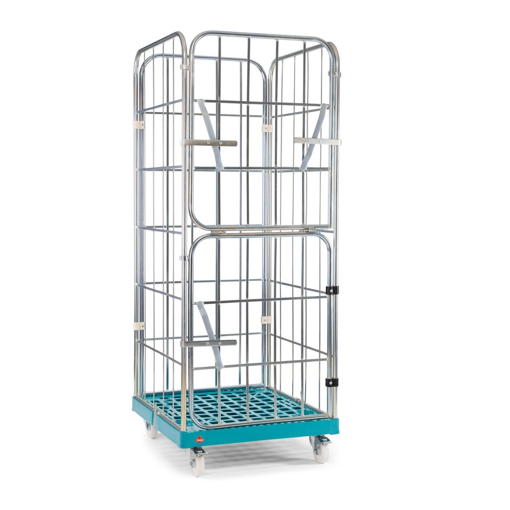 N° de l'image du produit 8 : Ameise® Bac à roulettes, 4 côtés, à mailles grossières, électro-zingué, plateau à roulettes en plastique, HxlxP 1 640 x 724 x 815 mm, avec paroi avant rabattable en deux parties