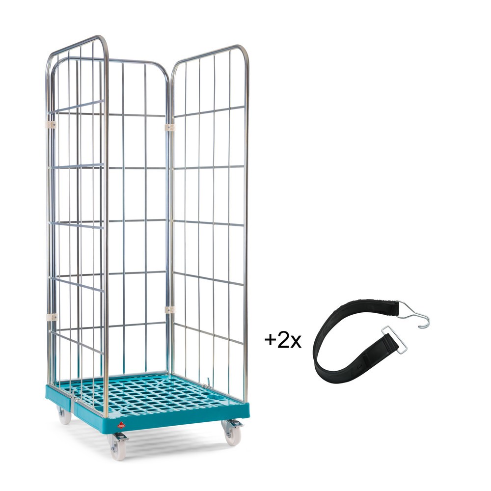 Illustration du produit: Ameise® Bac à roulettes ARB1, 3 côtés, électro-zingué, plateau à roulettes en plastique, HxlxP 1 640 x 724 x 815 mm, avec 2 sangles