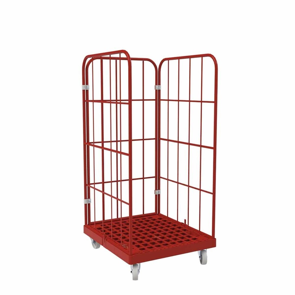 N° de l'image du produit 1 : Bac à roulettes Classic, 3 côtés, à mailles grossières, revêtu par poudrage, plateau à roulettes en plastique, HxlxP 1 550 x 724 x 815 mm, rouge feu