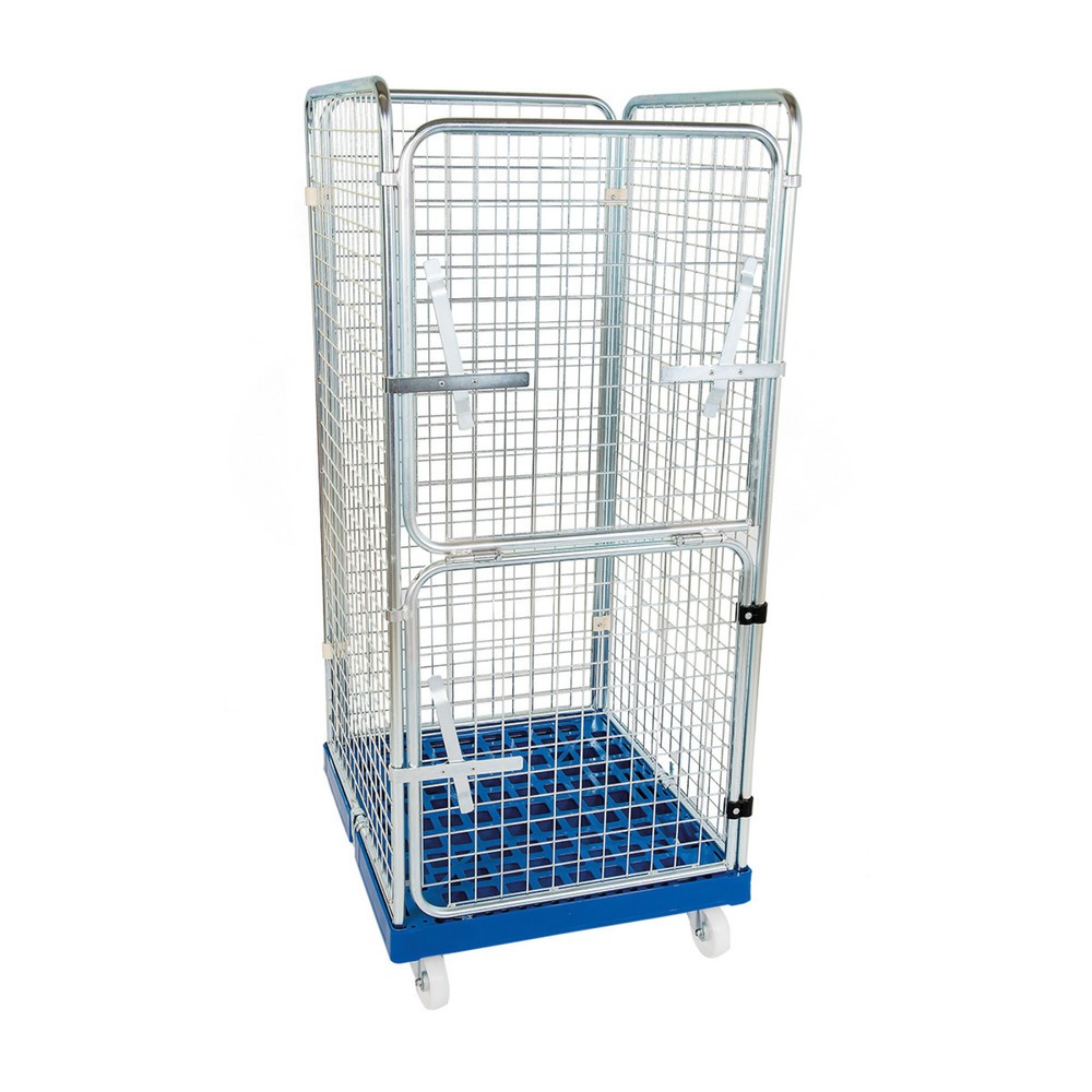 N° de l'image du produit 1 : Bac à roulettes Classic, 4 côtés, à mailles fines, galvanisé bleu, plateau à roulettes en plastique, HxlxP 1 650 x 724 x 815 mm, bleu gentiane