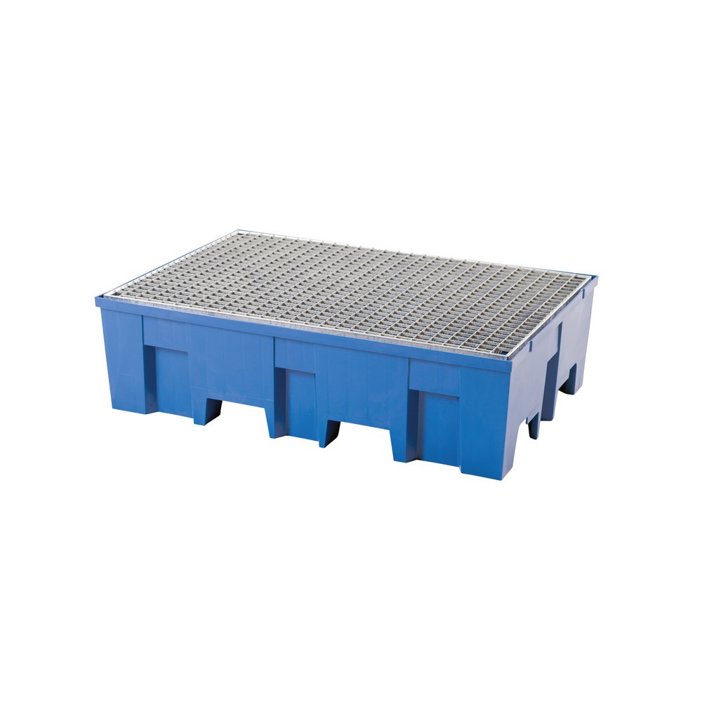 Illustration du produit: asecos® bac de rétention en polyéthylène (PE) avec entrées de fourche, 2 x 200 l, H x l x P 350 x 865 x 1 245 mm, grille galvanisée
