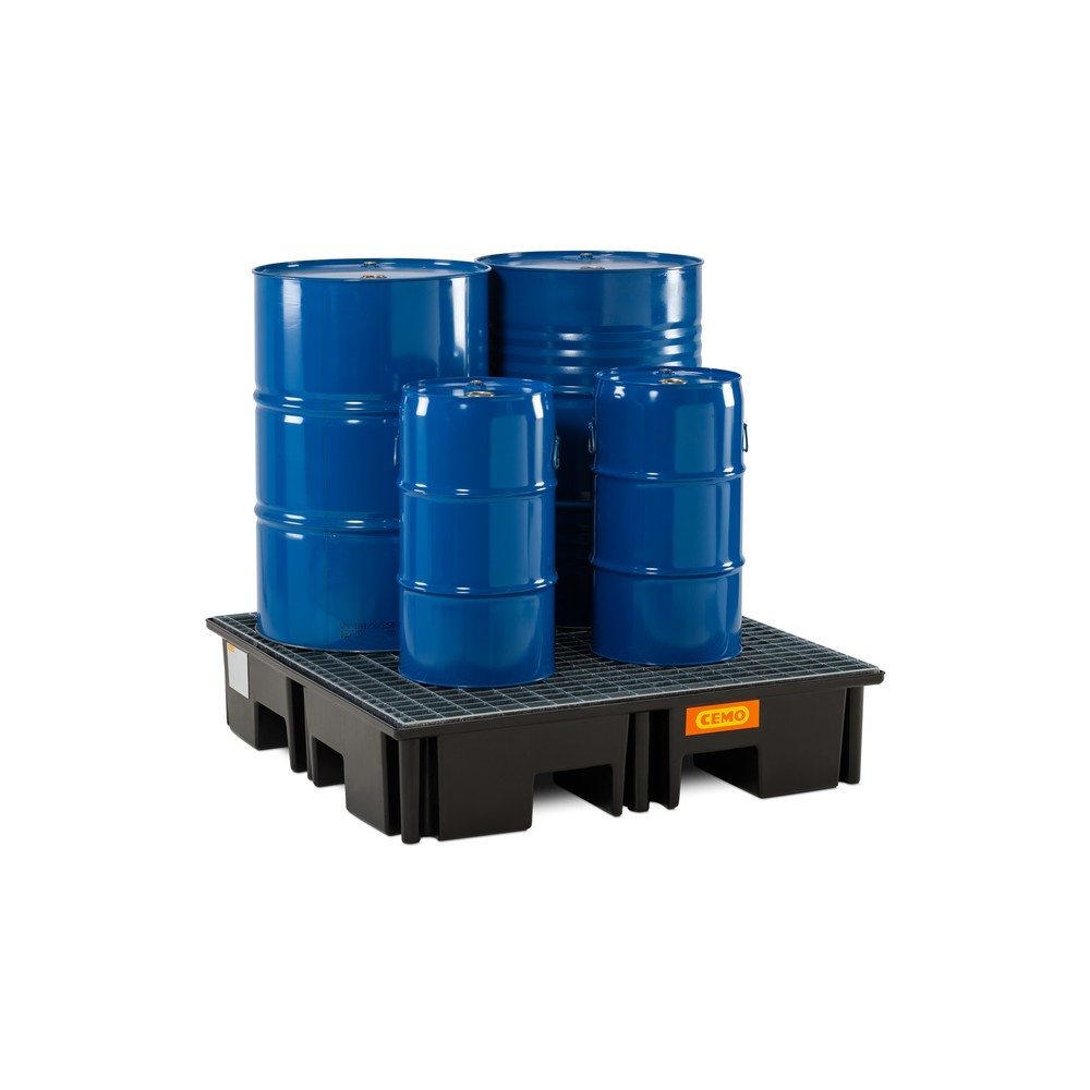 N° de l'image du produit 2 : Bac collecteur pour palettes CEMO 220/4, pour 1 palette 1 200 x 1 200 mm, contenance 220 l, avec grille en acier