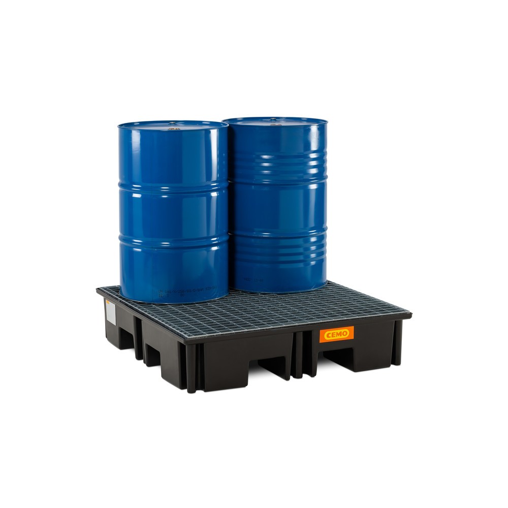 N° de l'image du produit 3 : Bac collecteur pour palettes CEMO 220/4, pour 1 palette 1 200 x 1 200 mm, contenance 220 l, avec grille en acier