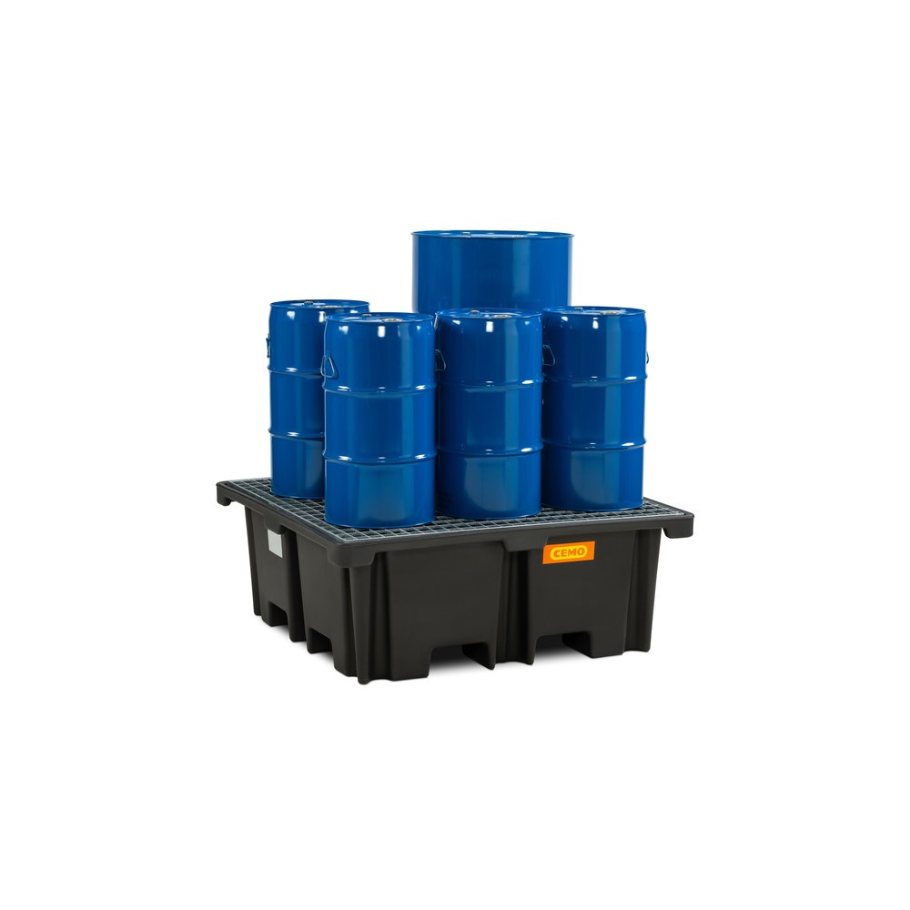 N° de l'image du produit 2 : Bac collecteur pour palettes CEMO 400/4, pour 1 palette 1 200 x 1 200 mm, contenance 400 l, avec grille en acier