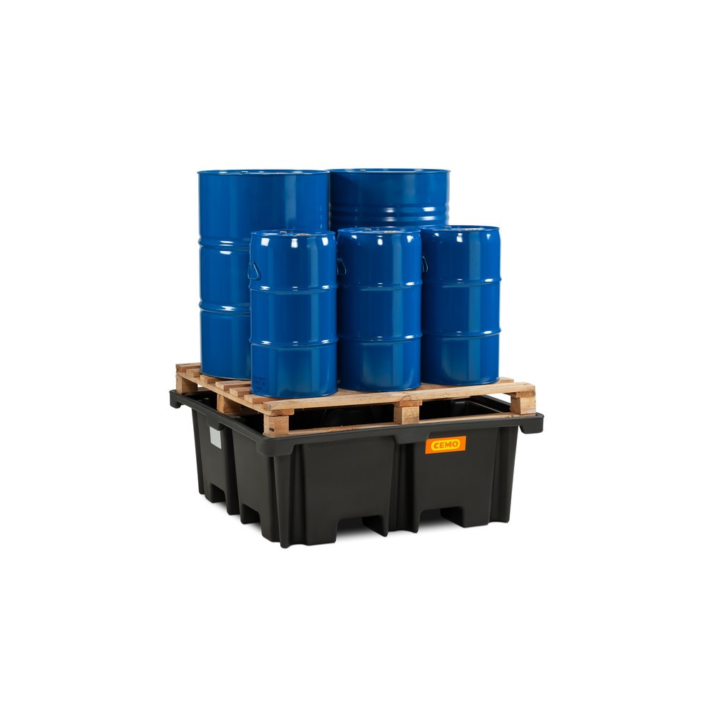 N° de l'image du produit 2 : Bac collecteur pour palettes CEMO 400/4, pour 1 palette 1 200 x 1 200 mm, contenance 400 l, sans grille