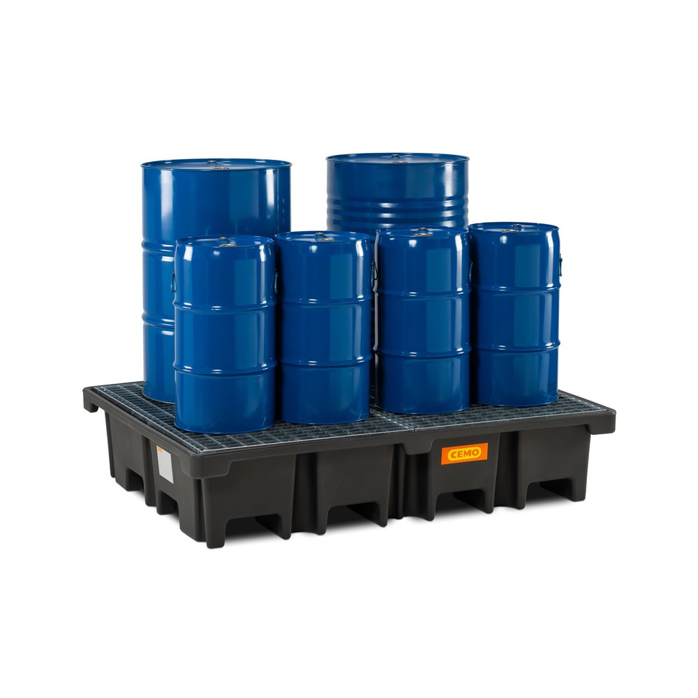 N° de l'image du produit 2 : Bac collecteur pour palettes CEMO 425/4, pour 2 palettes 1 200 x 800 mm transversal, contenance 425 l, avec grille en acier