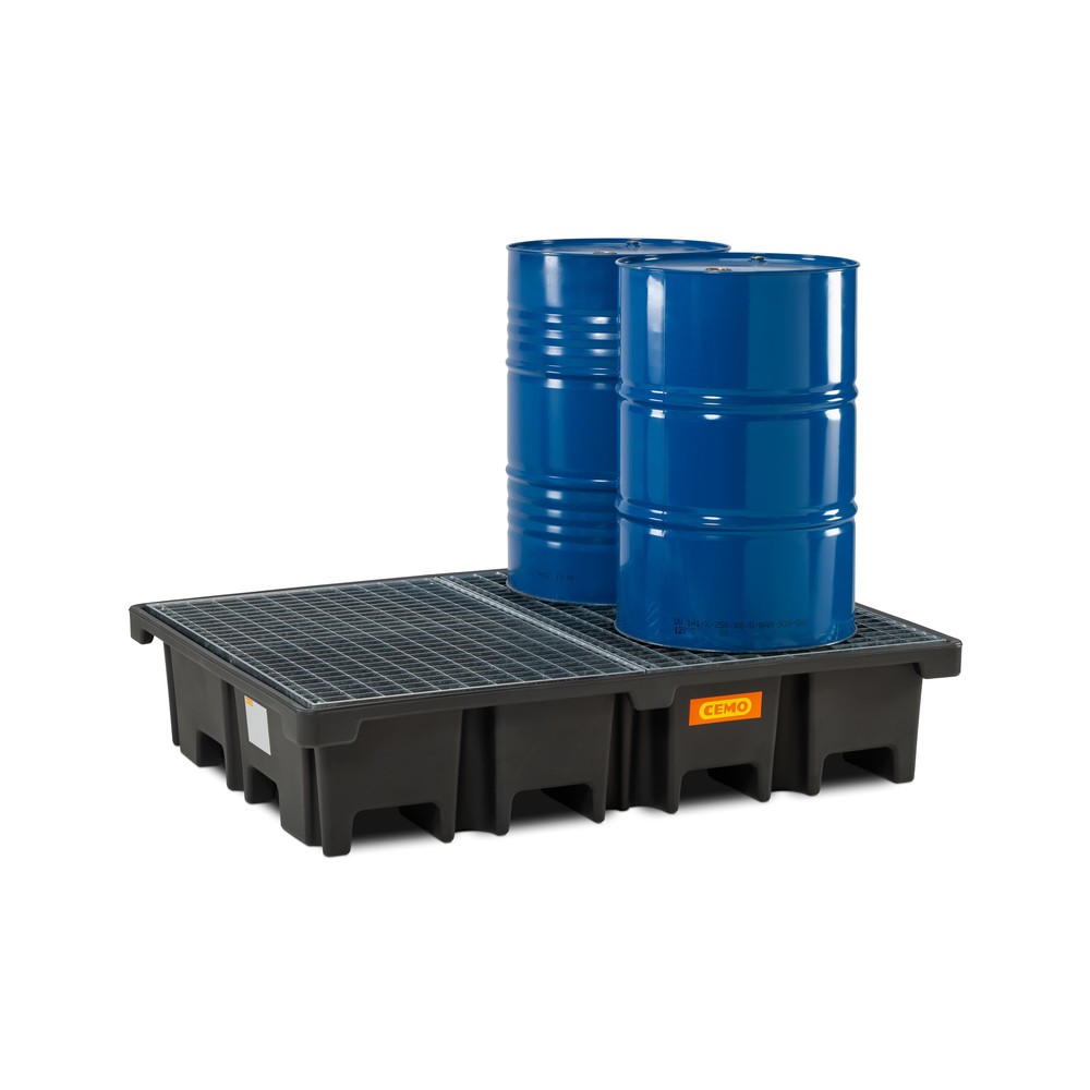 N° de l'image du produit 3 : Bac collecteur pour palettes CEMO 425/4, pour 2 palettes 1 200 x 800 mm transversal, contenance 425 l, avec grille en acier