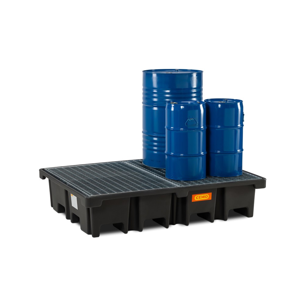 N° de l'image du produit 4 : Bac collecteur pour palettes CEMO 425/4, pour 2 palettes 1 200 x 800 mm transversal, contenance 425 l, avec grille en acier
