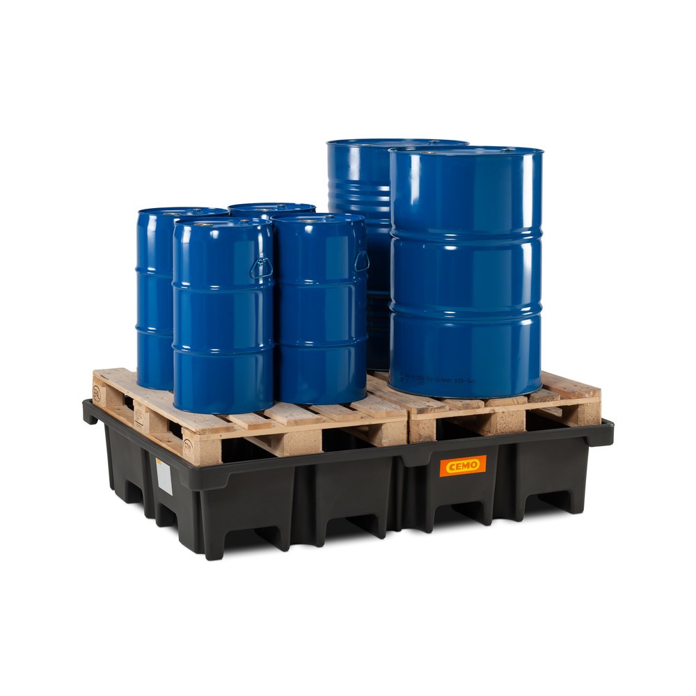 N° de l'image du produit 2 : Bac collecteur pour palettes CEMO 425/4, pour 2 palettes 1 200 x 800 mm transversal, contenance 425 l, sans grille