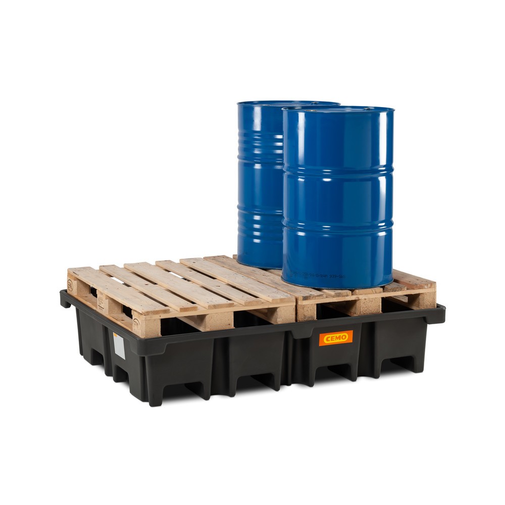 N° de l'image du produit 3 : Bac collecteur pour palettes CEMO 425/4, pour 2 palettes 1 200 x 800 mm transversal, contenance 425 l, sans grille