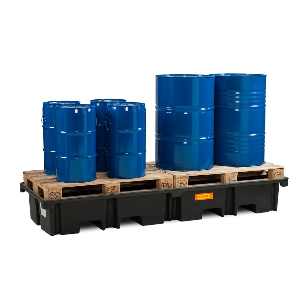 N° de l'image du produit 2 : Bac collecteur pour palettes CEMO 425/4e, pour 2 palettes 1 200 x 800 mm en longueur, contenance 425 l, sans grille