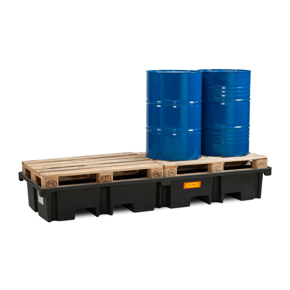 N° de l'image du produit 3 : Bac collecteur pour palettes CEMO 425/4e, pour 2 palettes 1 200 x 800 mm en longueur, contenance 425 l, sans grille