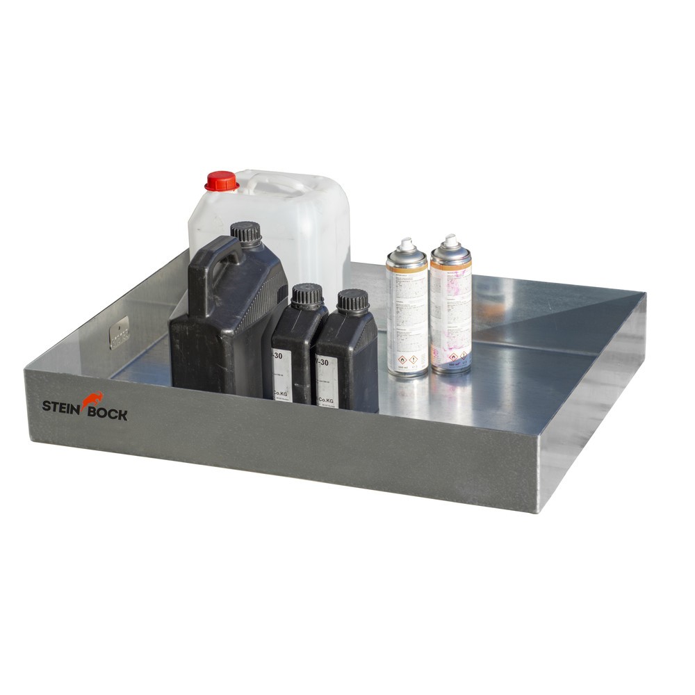 N° de l'image du produit 2 : Steinbock® bac de rétention pour petits récipients sur palettes en acier, galvanisé, H x l x P 120 x 800 x 600 mm, contenance 45 litres