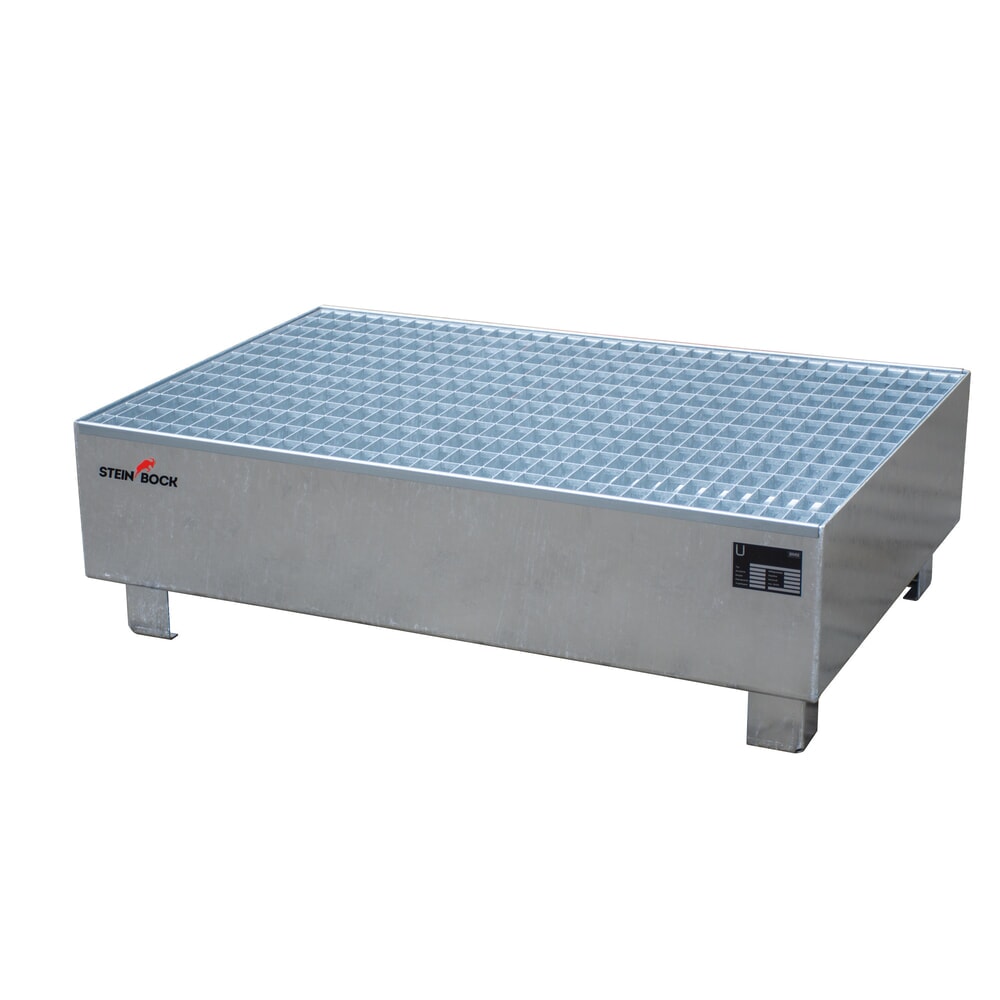 N° de l'image du produit 1 : Steinbock® bac de rétention , 2 x 200 l, H x l x P 360 x 1 200 x 800 mm, grille incluse, galvanisé à chaud