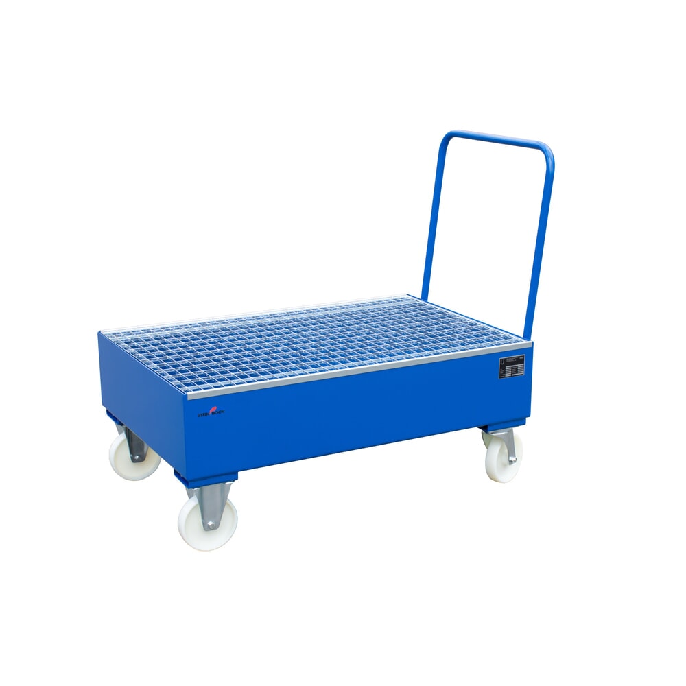 N° de l'image du produit 1 : Steinbock® bac de rétention en acier pour fûts de 200 litres, mobile, bleu