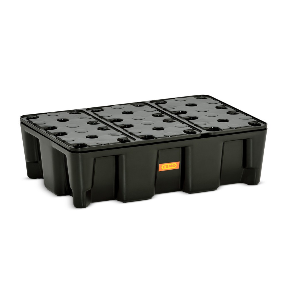 N° de l'image du produit 1 : Bac labo modulaire CEMO en PE pour le stockage de petits contenants, volume de rétention 25 l, avec caillebotis en PE