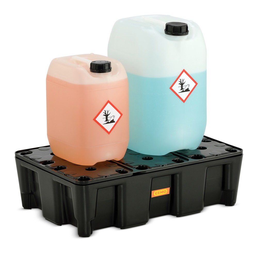N° de l'image du produit 2 : Bac labo modulaire CEMO en PE pour le stockage de petits contenants, volume de rétention 25 l, avec caillebotis en PE