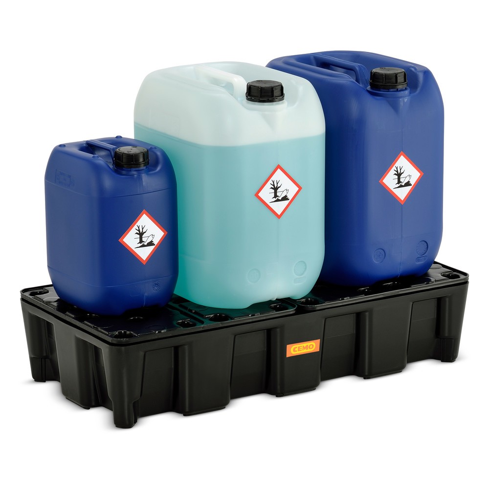 N° de l'image du produit 2 : Bac labo modulaire CEMO en PE pour le stockage de petits contenants, volume de rétention 35 l, avec caillebotis en PE
