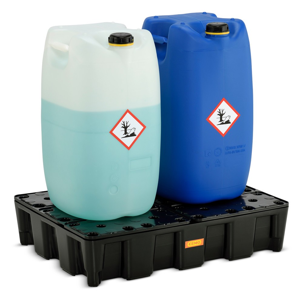 N° de l'image du produit 2 : Bac labo modulaire CEMO en PE pour le stockage de petits contenants, volume de rétention 60 l, avec caillebotis en PE