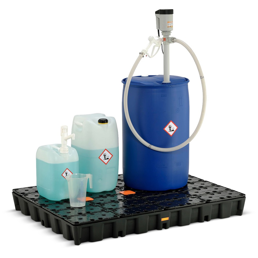 N° de l'image du produit 2 : Bac labo modulaire CEMO en PE pour le stockage de petits contenants, volume de rétention 250 l, avec caillebotis en PE