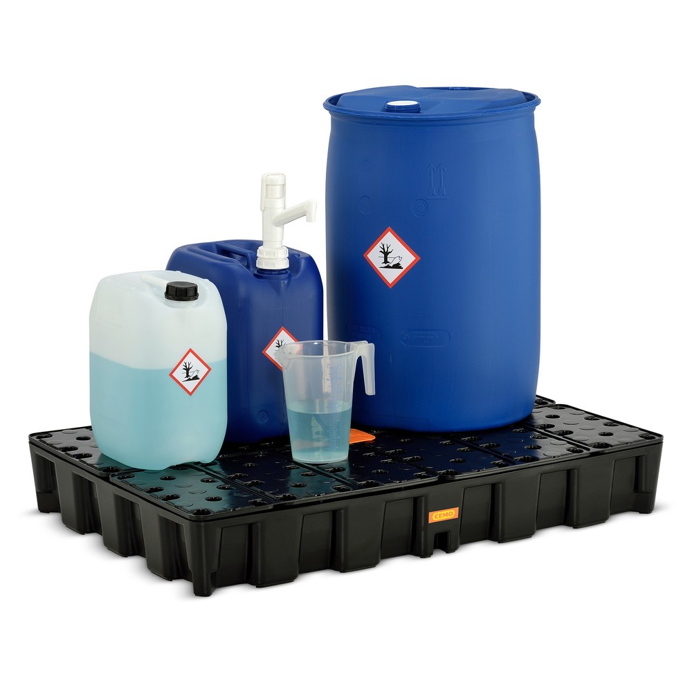 N° de l'image du produit 2 : Bac labo modulaire CEMO en PE pour le stockage de petits contenants, volume de rétention 120 l, avec caillebotis en PE