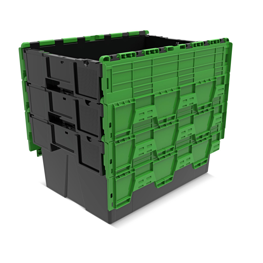 N° de l'image du produit 8 : Alpha Eurobox en regranulés de PP avec couvercle basculant et rabattable, noir/vert, 56 litres, haut. x larg. x prof. 310 x 600 x 400 mm
