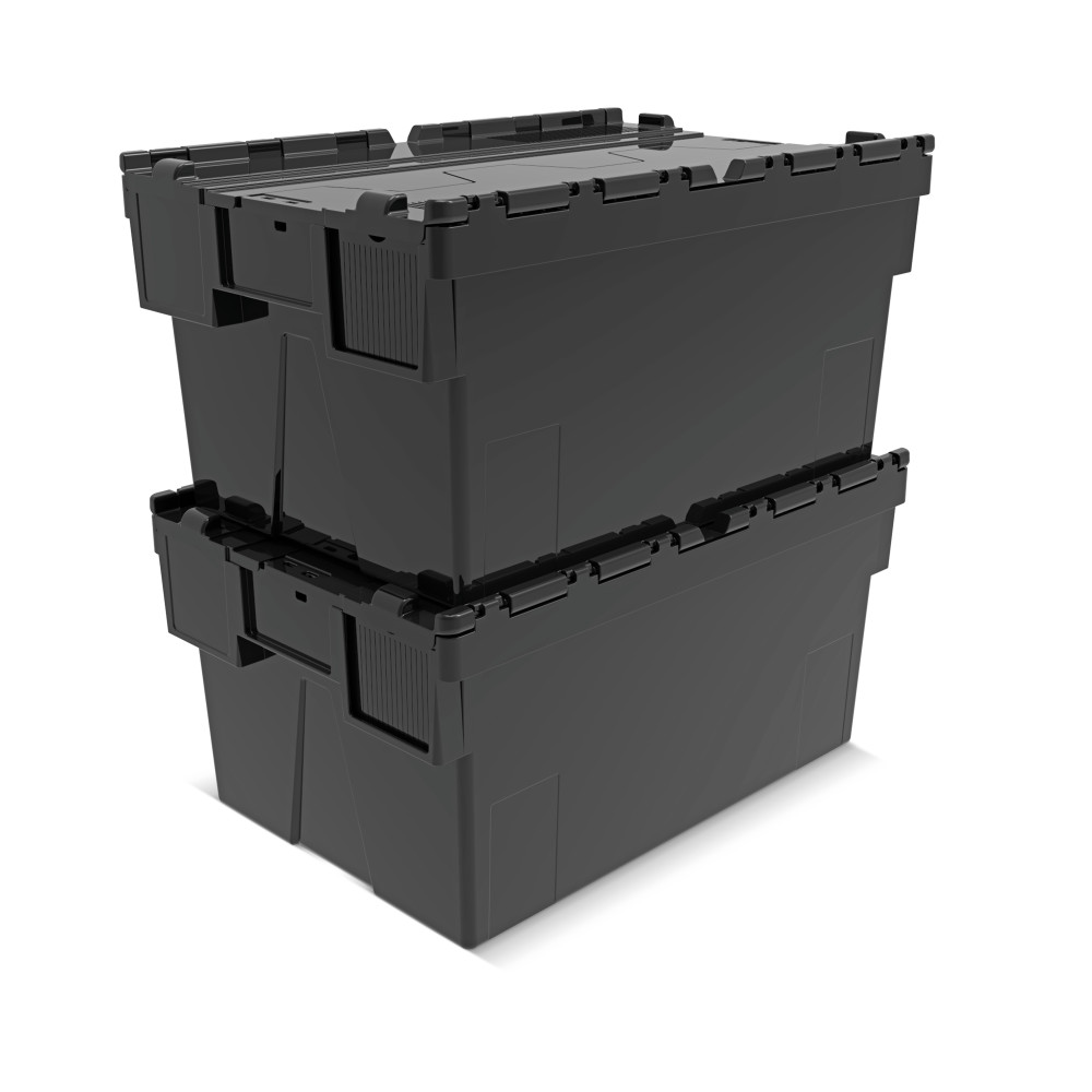 N° de l'image du produit 7 : Alpha Eurobox en regranulés de PP avec couvercle basculant et rabattable, noir, 56 litres, haut. x larg. x prof. 310 x 600 x 400 mm