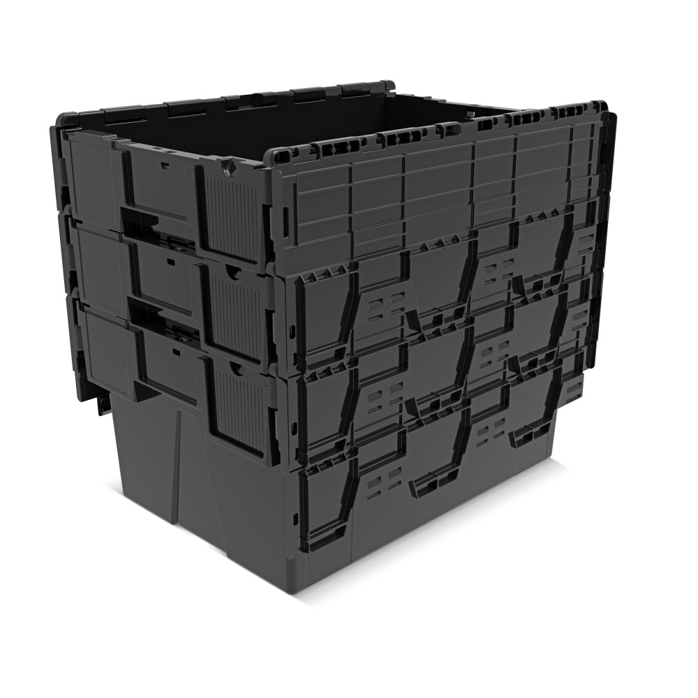 N° de l'image du produit 8 : Alpha Eurobox en regranulés de PP avec couvercle basculant et rabattable, noir, 56 litres, haut. x larg. x prof. 310 x 600 x 400 mm