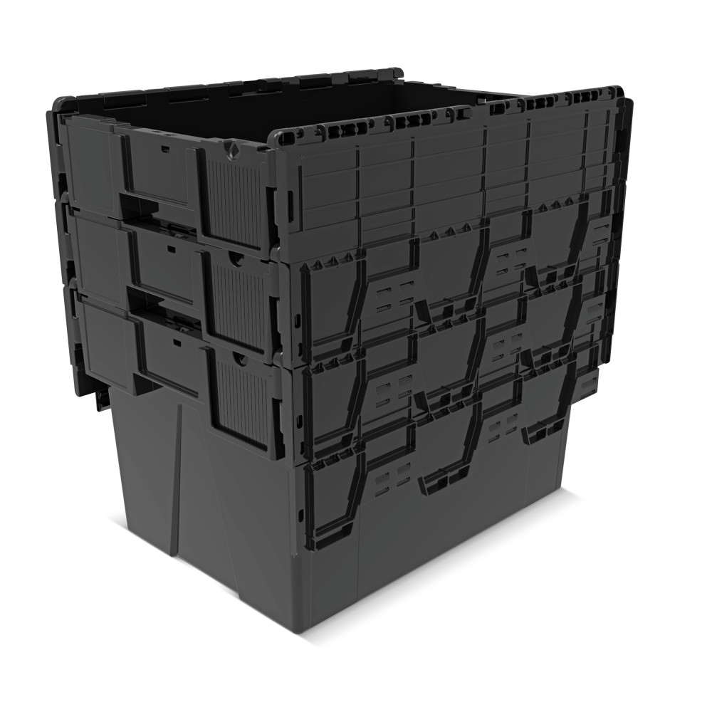 N° de l'image du produit 8 : Alpha Eurobox en regranulés de PP avec couvercle basculant et rabattable, noir, 65 litres, haut. x larg. x prof. 365 x 600 x 400 mm