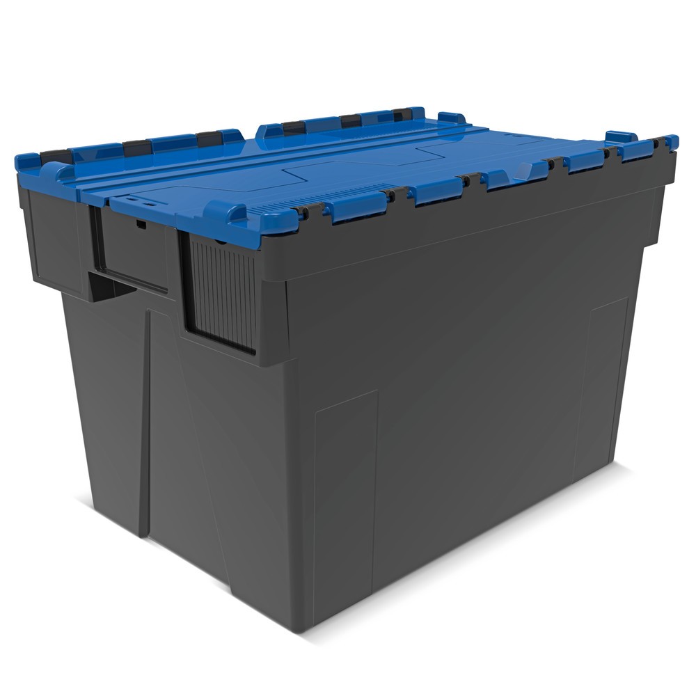 Illustration du produit: Alpha Eurobox en regranulés de PP avec couvercle basculant et rabattable, noir/bleu, 77 litres, haut. x larg. x prof. 400 x 600 x 400 mm