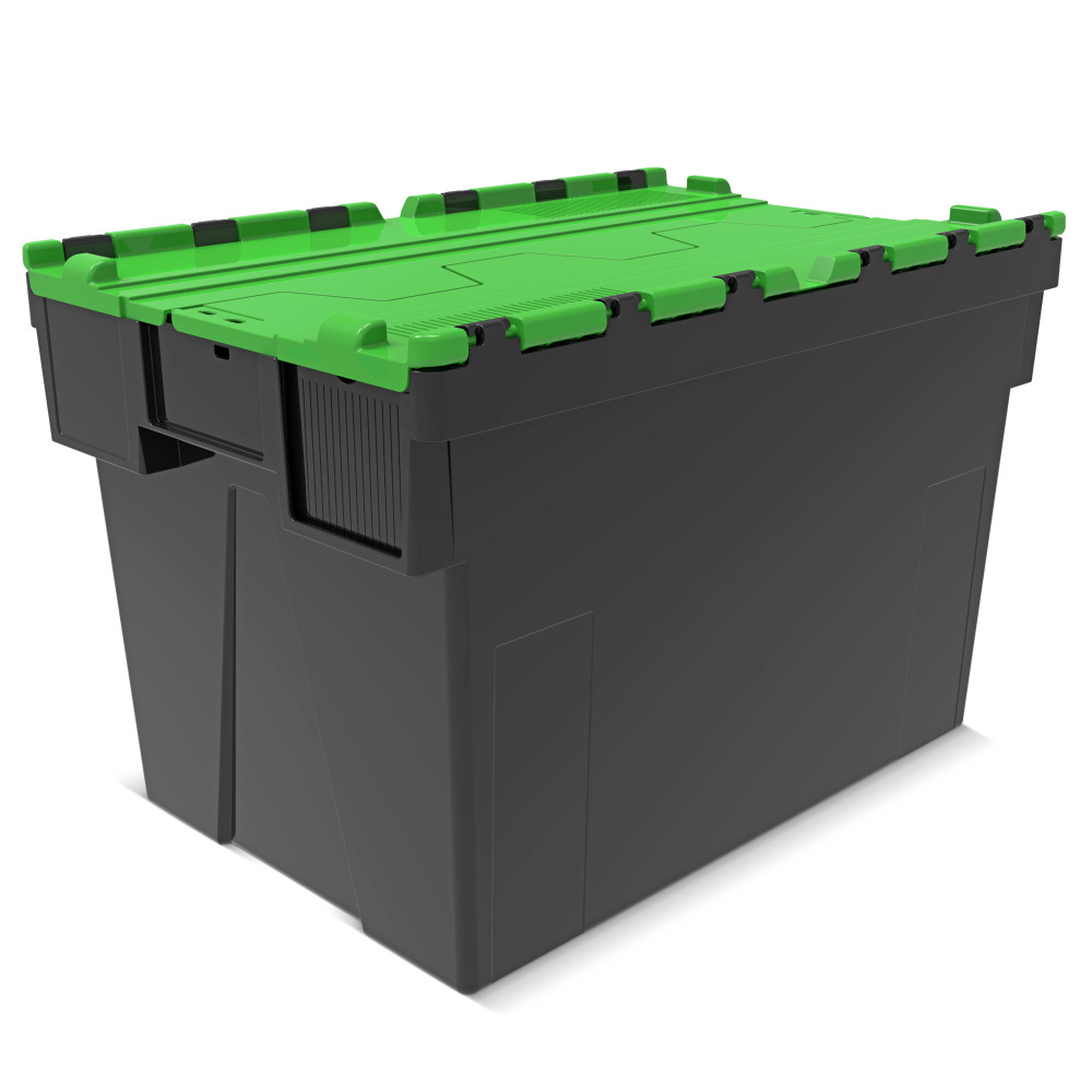 Illustration du produit: Alpha Eurobox en regranulés de PP avec couvercle basculant et rabattable, noir/vert, 77 litres, haut. x larg. x prof. 400 x 600 x 400 mm