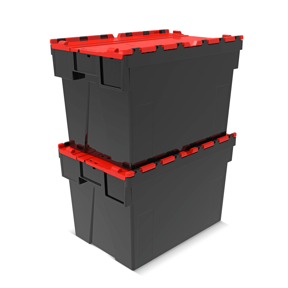 N° de l'image du produit 7 : Alpha Eurobox en regranulés de PP avec couvercle basculant et rabattable, noir/rouge, 77 litres, haut. x larg. x prof. 400 x 600 x 400 mm