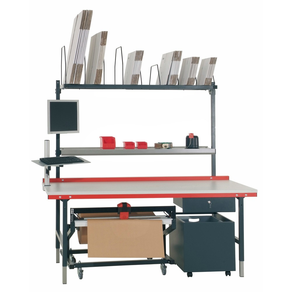 Číslo obrázku produktu 6: Rocholz balicí stůl, ručně výškově nastavitelný, nosnost 200 kg, VxŠxH 690–960 x 2000 x 920 mm