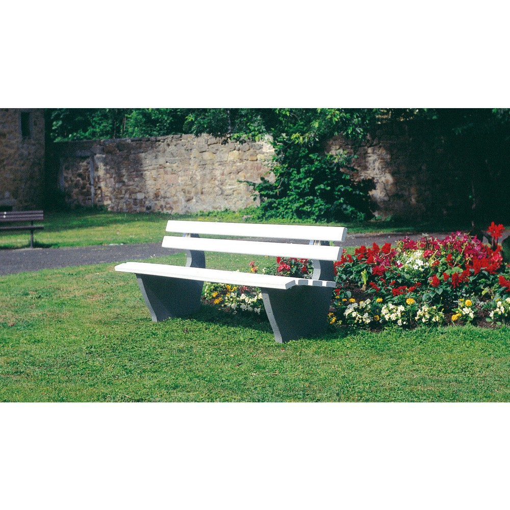 Illustration du produit: Banc Oslo avec pied en béton, lattes en PVC avec insert en acier, ivoire clair