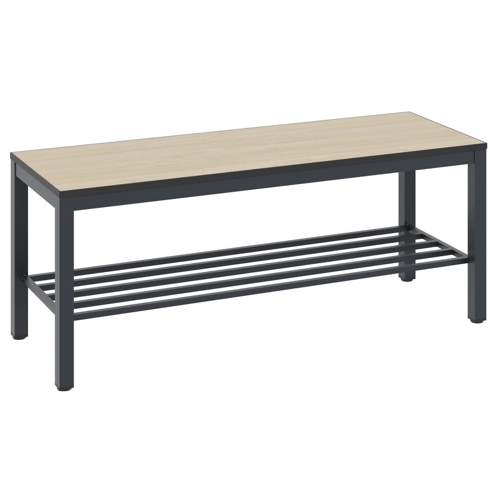 N° de l'image du produit 1 : Banc pour vestiaire C+P Basic Plus, longueur 1 000 mm, avec râtelier range-chaussures, gris-noir / chêne Sereno