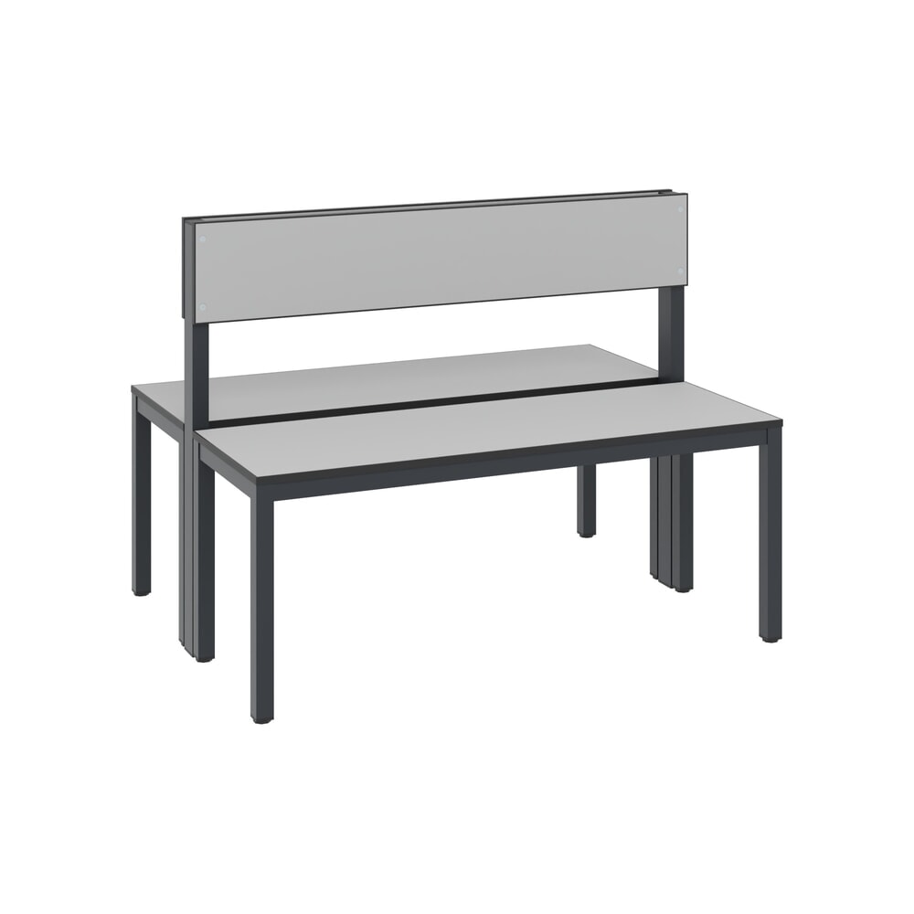 N° de l'image du produit 1 : Banc pour vestiaire C+P Basic Plus, longueur 1 000 mm, utilisable des deux côtés, avec dossier, gris-noir/gris-argent