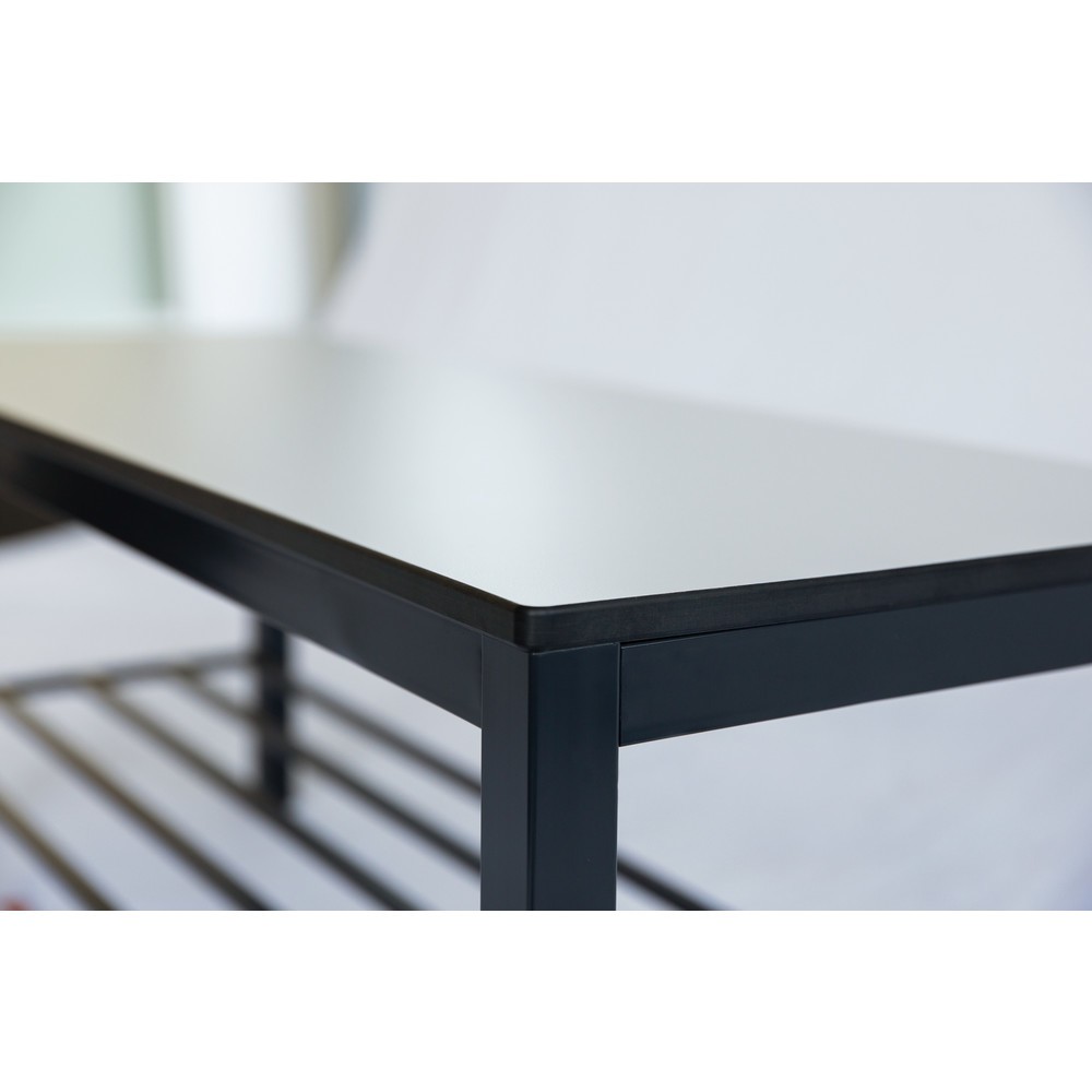 N° de l'image du produit 2 : Banc pour vestiaire C+P Basic Plus, longueur 1 500 mm, utilisable d’un seul côté, avec dossier, 6 crochets doubles, avec râtelier range-chaussures, gris-noir / blanc