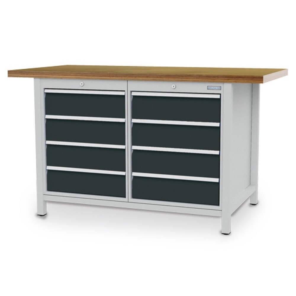 Immagine del prodotto: Banco da lavoro a comparti Bedrunka+Hirth R 18-24, AxLxP 859 x 1.500 x 750 mm, grigio chiaro, grigio antracite, 8 cassetti 8x150 mm