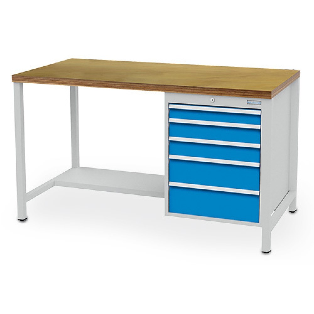 Immagine del prodotto: Banco da lavoro a comparti Bedrunka+Hirth R 18-24, AxLxP 959 x 1.500 x 750 mm, grigio chiaro, azzurro, 5 cassetti 1x75 + 2x100 + 1x150 + 1x175 mm
