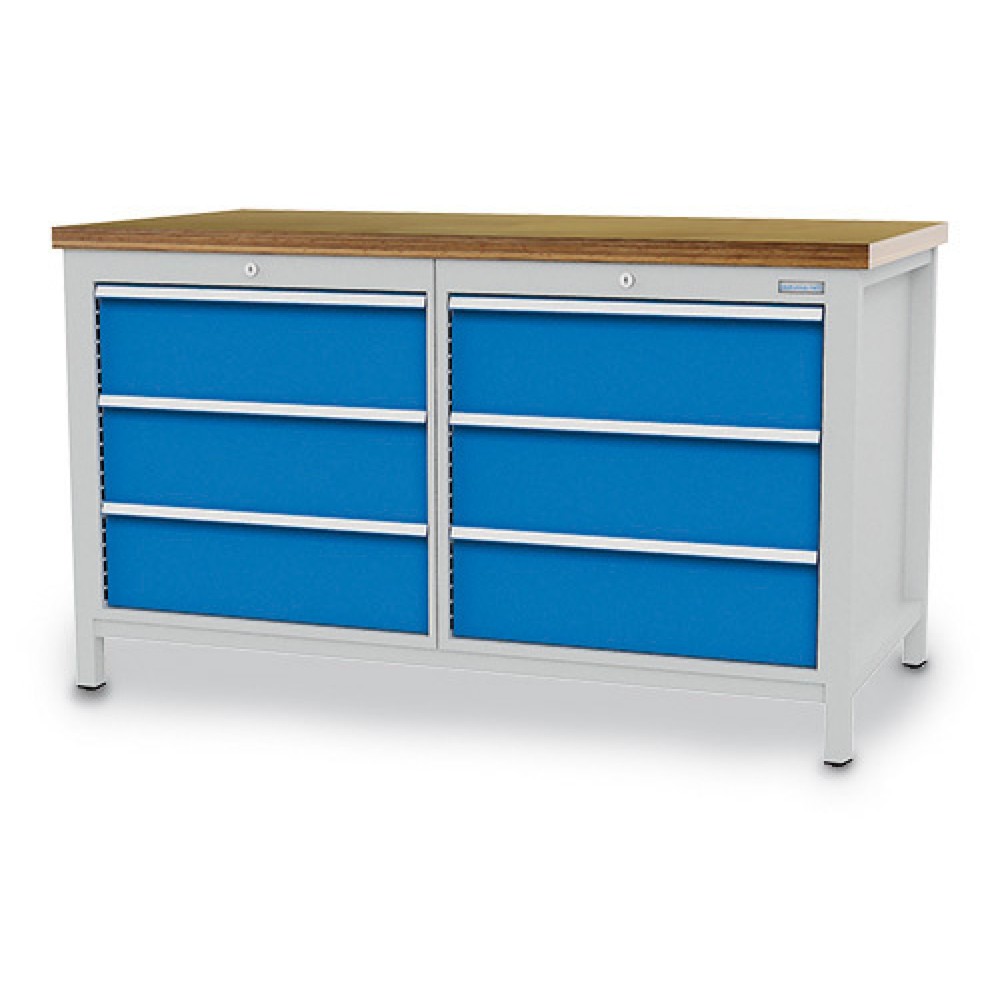 Immagine del prodotto: Banco da lavoro Bedrunka+Hirth R 24-24, AxLxP 859 x 1.500 x 750 mm, grigio chiaro, azzurro, 6 cassetti 6x200 mm