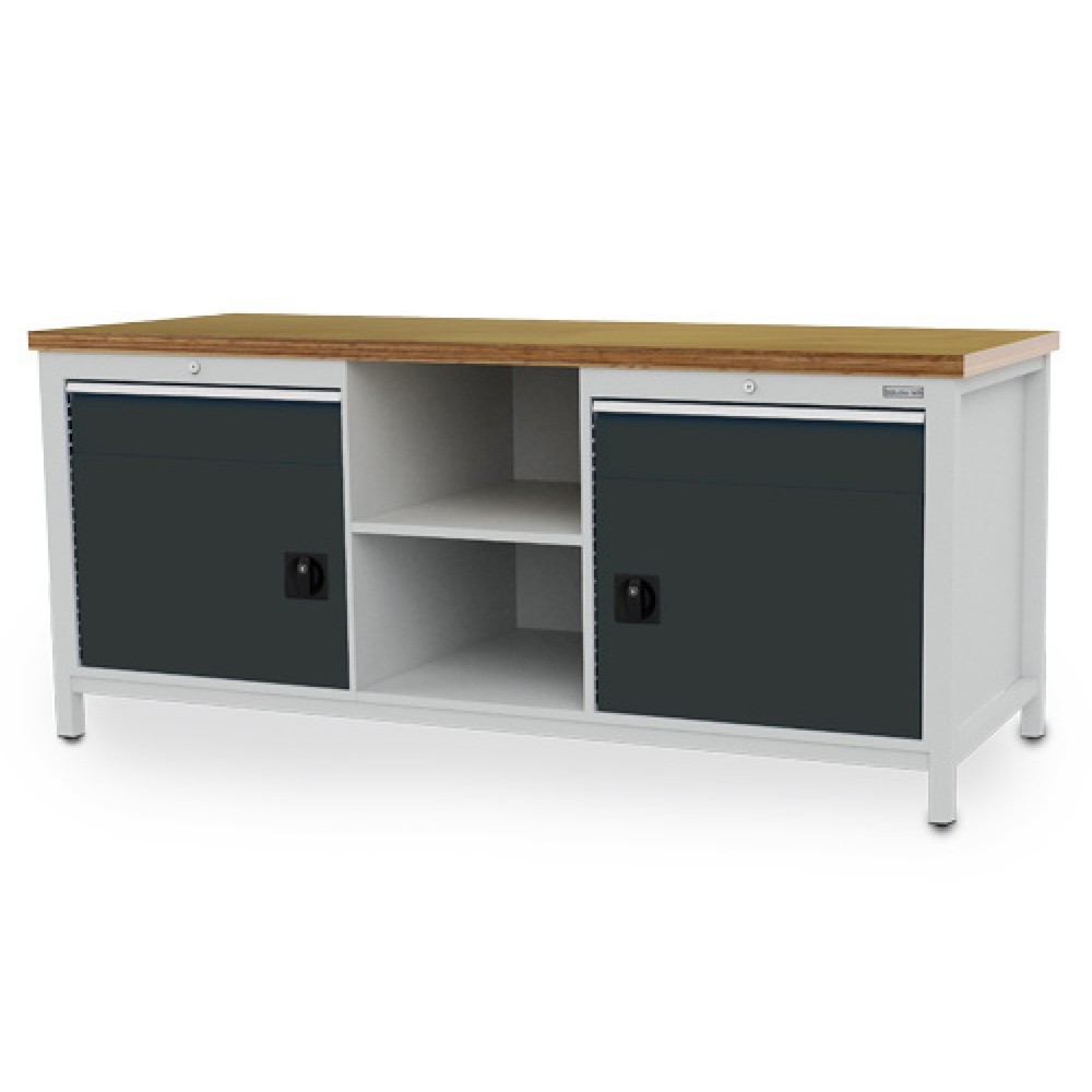 Immagine del prodotto: Banco da lavoro Bedrunka+Hirth R 24-24, AxLxP 859 x 2.000 x 750 mm, grigio chiaro, grigio antracite, 2 cassetti 2x150 mm, 2 ante a battente 2x450 mm