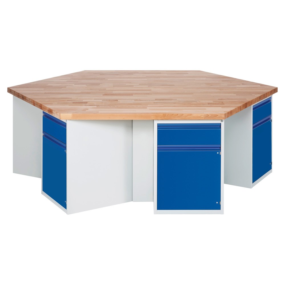 Immagine del prodotto: Banco da lavoro di gruppo RAU serie 4000, 6 contenitori, AxLxP 840 x 2.700 x 2.340 mm, cassetti estraibili al 90% con impugnatura, 1 ripiano