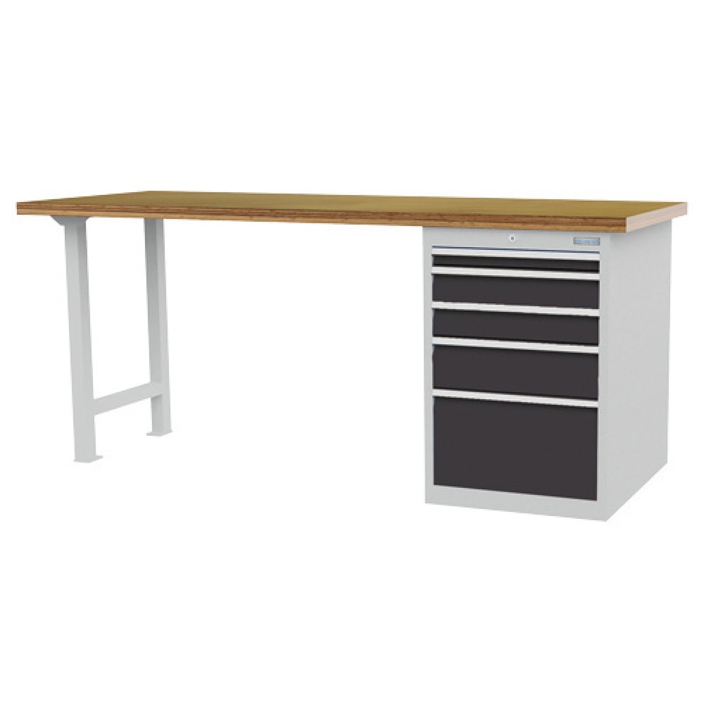 Immagine del prodotto: Banco da lavoro in serie Bedrunka+Hirth R 18-24, AxLxP 859 x 2.000 x 750 mm, grigio chiaro, grigio antracite, 5 cassetti 1x50 + 2x100 + 1x150 + 1x300 mm