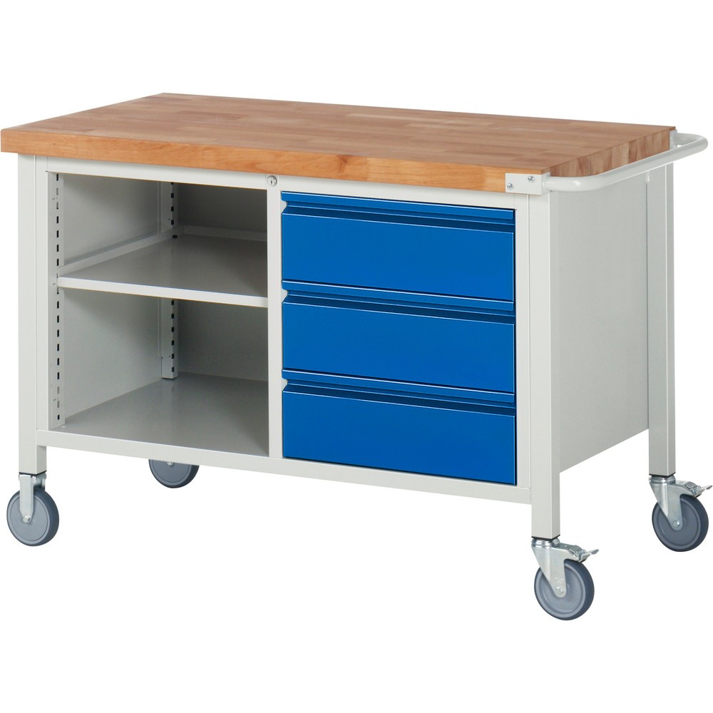 Immagine del prodotto: Banco da lavoro RAU serie 8000, 1 contenitore doppio, 1 ripiano, AxLxP 880 x 1.250 x 700 mm, 3 cassetti 3 x 180 mm