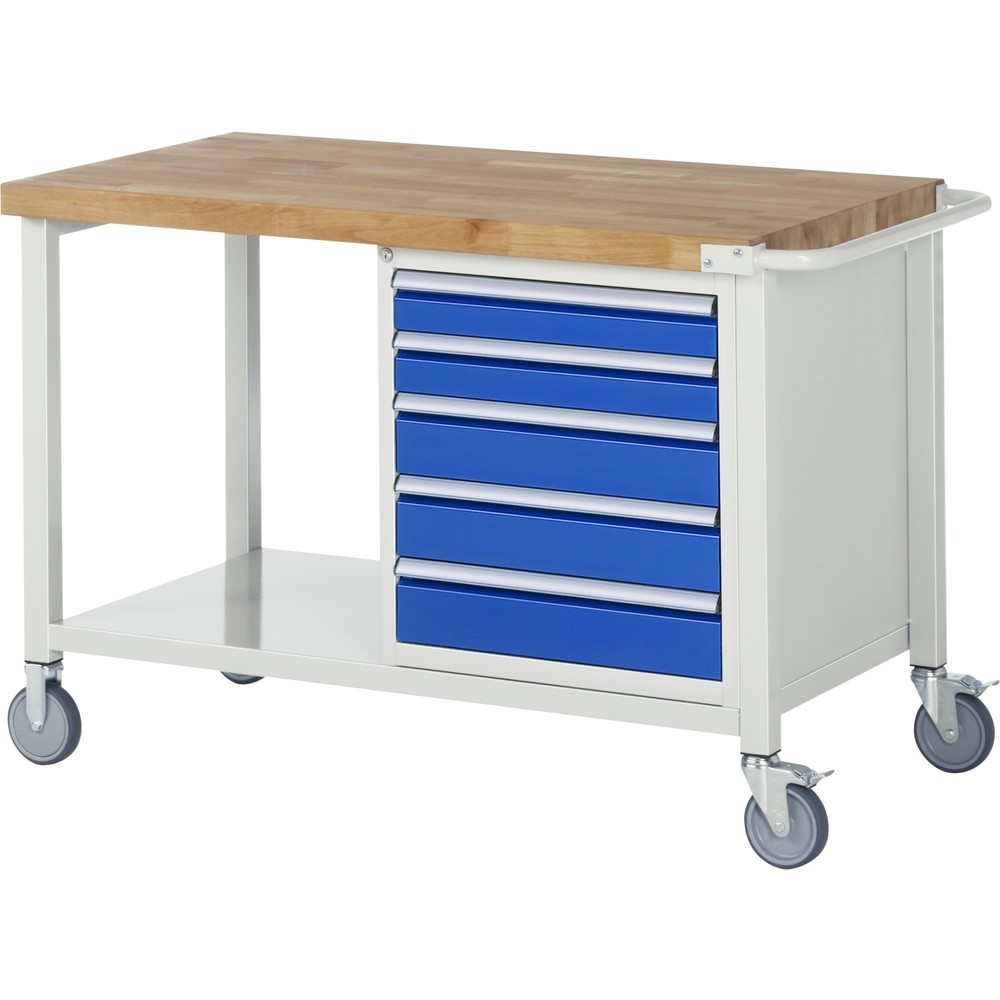 Immagine del prodotto: RAU Banco da lavoro mobile Serie 8000, HxLxP 880 x 1.250 x 700 mm, 1 contenitore nella base, con 5 cassetti
