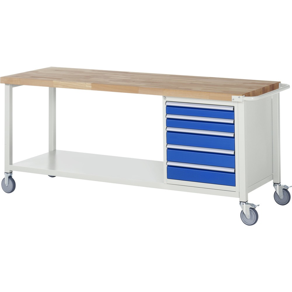 Immagine del prodotto: RAU Banco da lavoro mobile Serie 8000, HxLxP 880 x 2.000 x 700 mm, 1 contenitore nella base, con 5 cassetti
