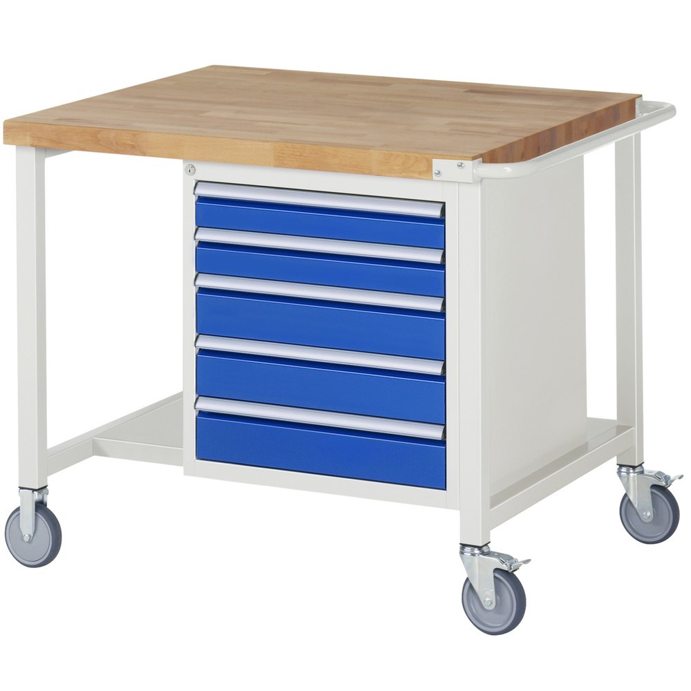 Immagine del prodotto: RAU Banco da lavoro mobile Serie 8000, HxLxP 880 x 1.000 x 900 mm, 1 contenitore nella base, con 5 cassetti